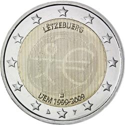 Obverse of Luxembourg 2 euros 2009 - 10th anniversary of the EMU and the birth of the euro
