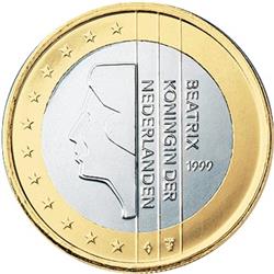 Obverse of Netherlands 1 euro 1999 - Queen Beatrix in profile
