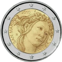 Obverse of San Marino 2 euros 2010 - 500th Anniversary of the death of Sandro Botticelli