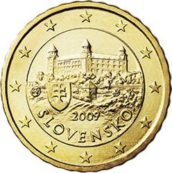 Obverse of Slovakia 10 cents 2009 - Bratislava Castle