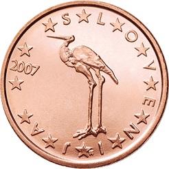 Obverse of Slovenia 1 cent 2007 - Stork