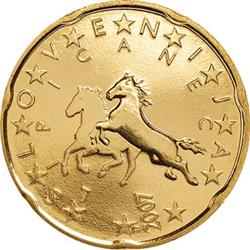 Obverse of Slovenia 20 cents 2007 - Lipizzaner horses
