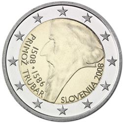 Obverse of Slovenia 2 euros 2008 - 500th anniversary of Primoz Trubar's birth
