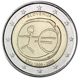 Obverse of Slovenia 2 euros 2009 - 10th anniversary of the EMU and the birth of the euro
