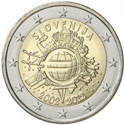 Obverse of Slovenia 2 euros 2012 - 10 years of euro banknotes and coins
