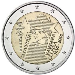 Obverse of Slovenia 2 euros 2014 - 600th anniversary of Barbara of Celje
