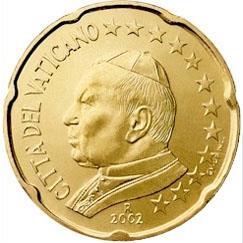 Obverse of Vatican 20 cents 2002 - Portrait of His Holiness Pope John Paul II