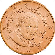 Obverse of Vatican 5 cents 2008 - Portrait of His Holiness Pope Benedict XVI